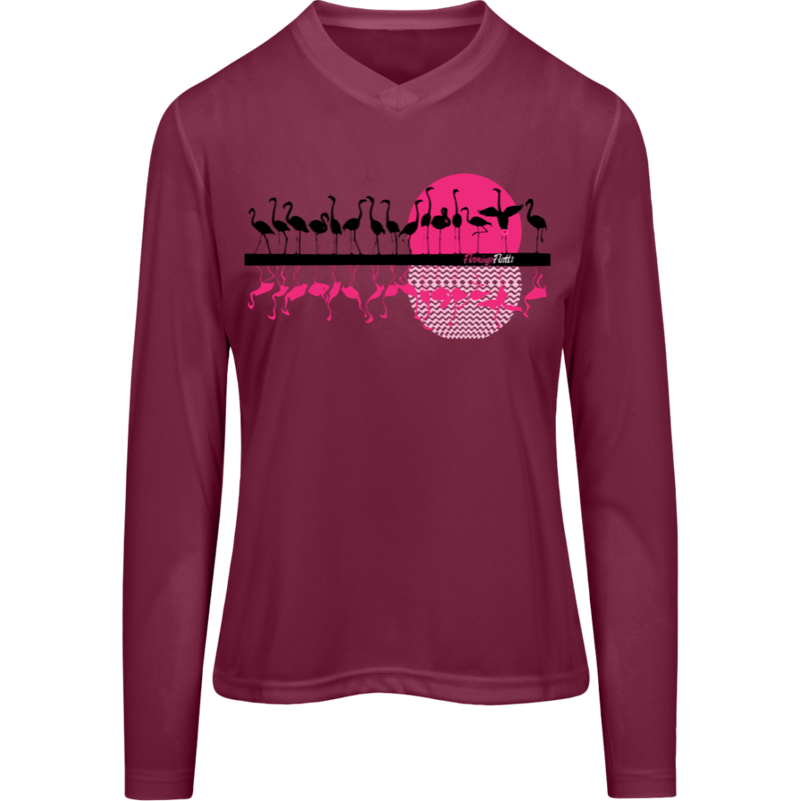 TT11WL Team 365 Womens Flamingo Sunset Zone Long Sleeve Tee