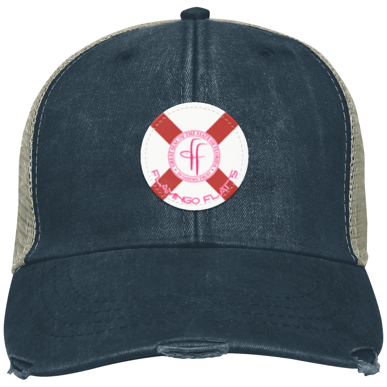 OL102  Flamingo Flatts Flag Distressed Ollie Cap - Patch