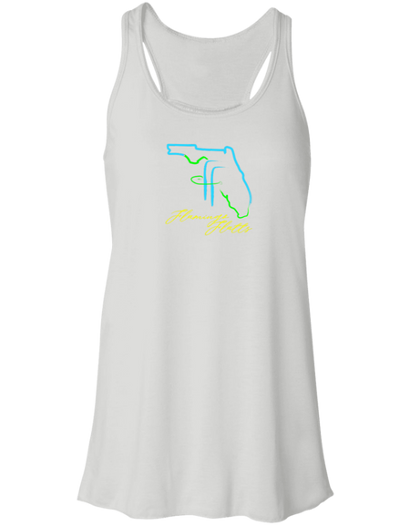 B8800 Flamingo Flatts Coastal Tri-Color Flowy Racerback Tank