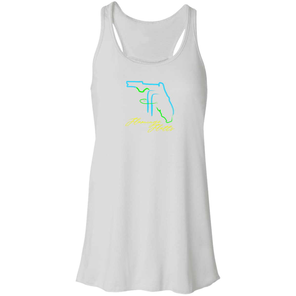 B8800 Flamingo Flatts Coastal Tri-Color Flowy Racerback Tank