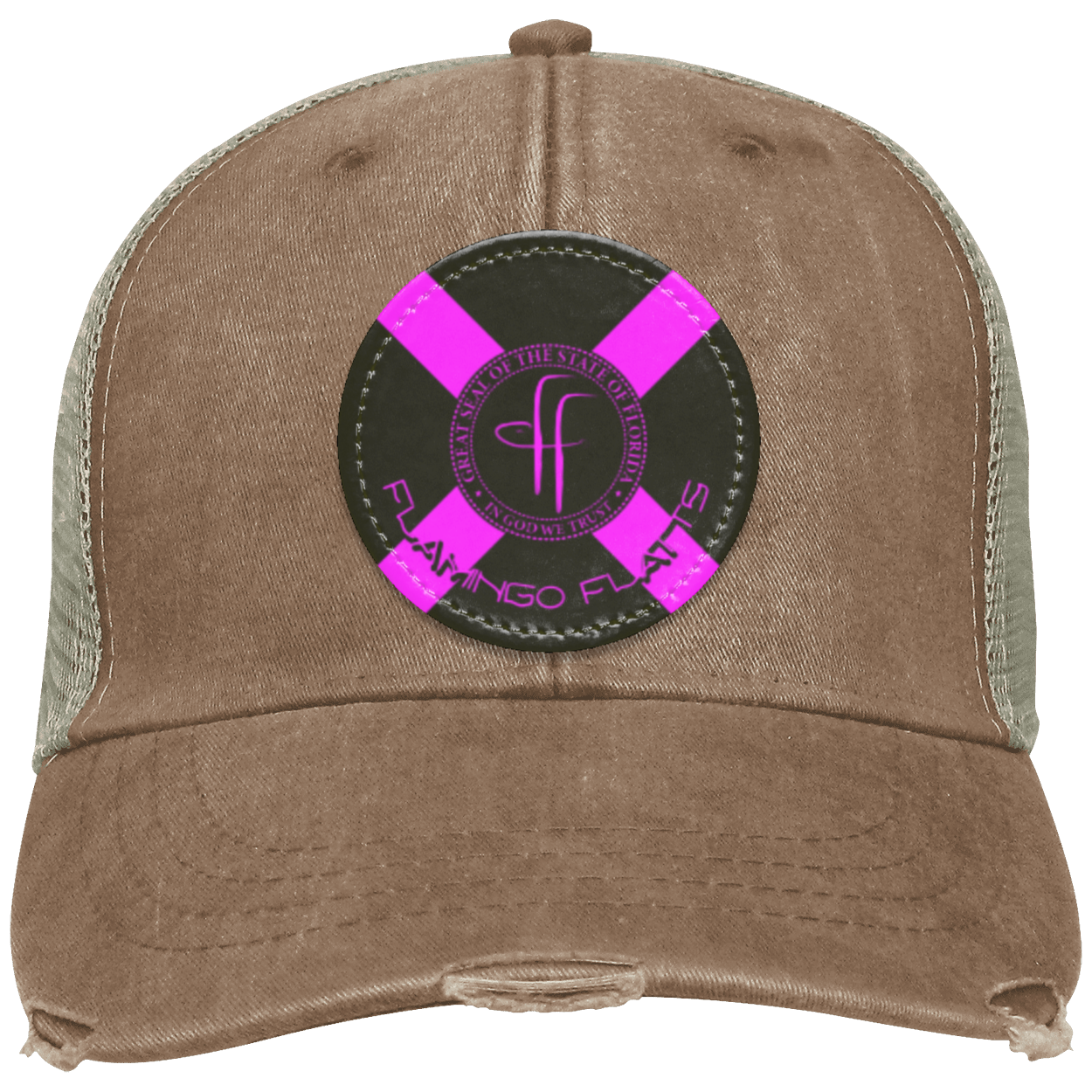 OL102Flamingo Flatts Flag  Distressed Ollie Cap - Patch