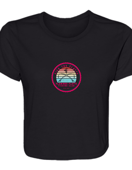 B8882 Ladies' Flamingo Flatts Fishing Club Flowy Cropped Tee
