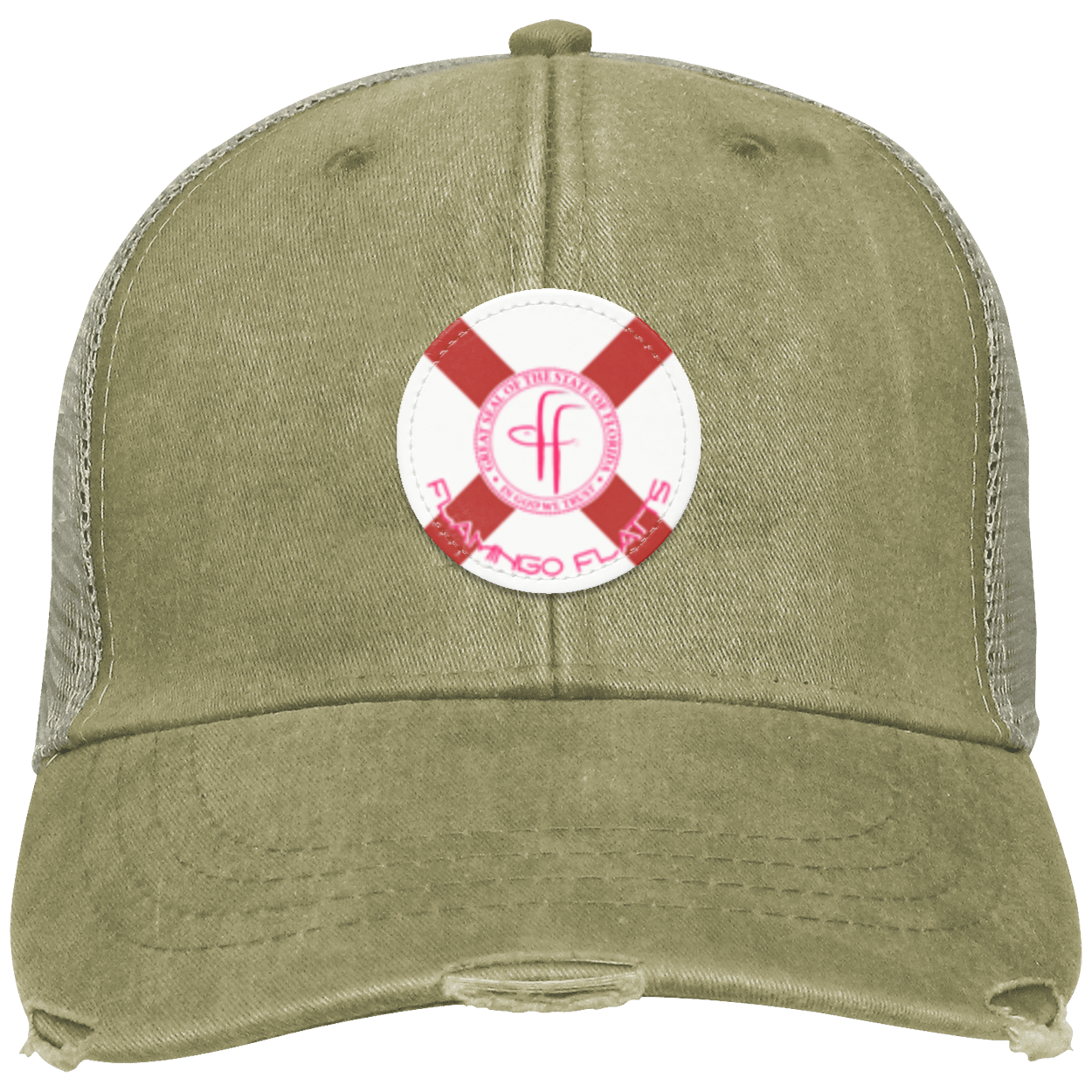 OL102  Flamingo Flatts Flag Distressed Ollie Cap - Patch