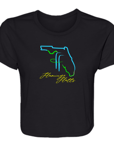 B8882 Ladies' Flamingo Flatts Coastal Tri-Color Flowy Cropped Tee