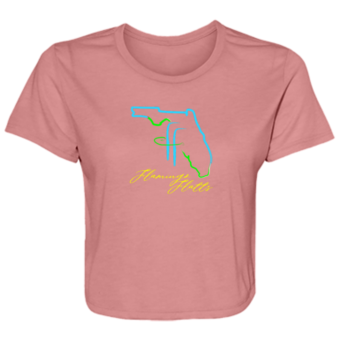 B8882 Ladies' Flamingo Flatts Coastal Tri-Color Flowy Cropped Tee