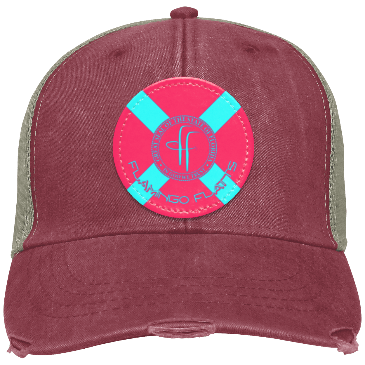 OL102 Flamingo Flatts Flag Distressed Ollie Cap - Patch