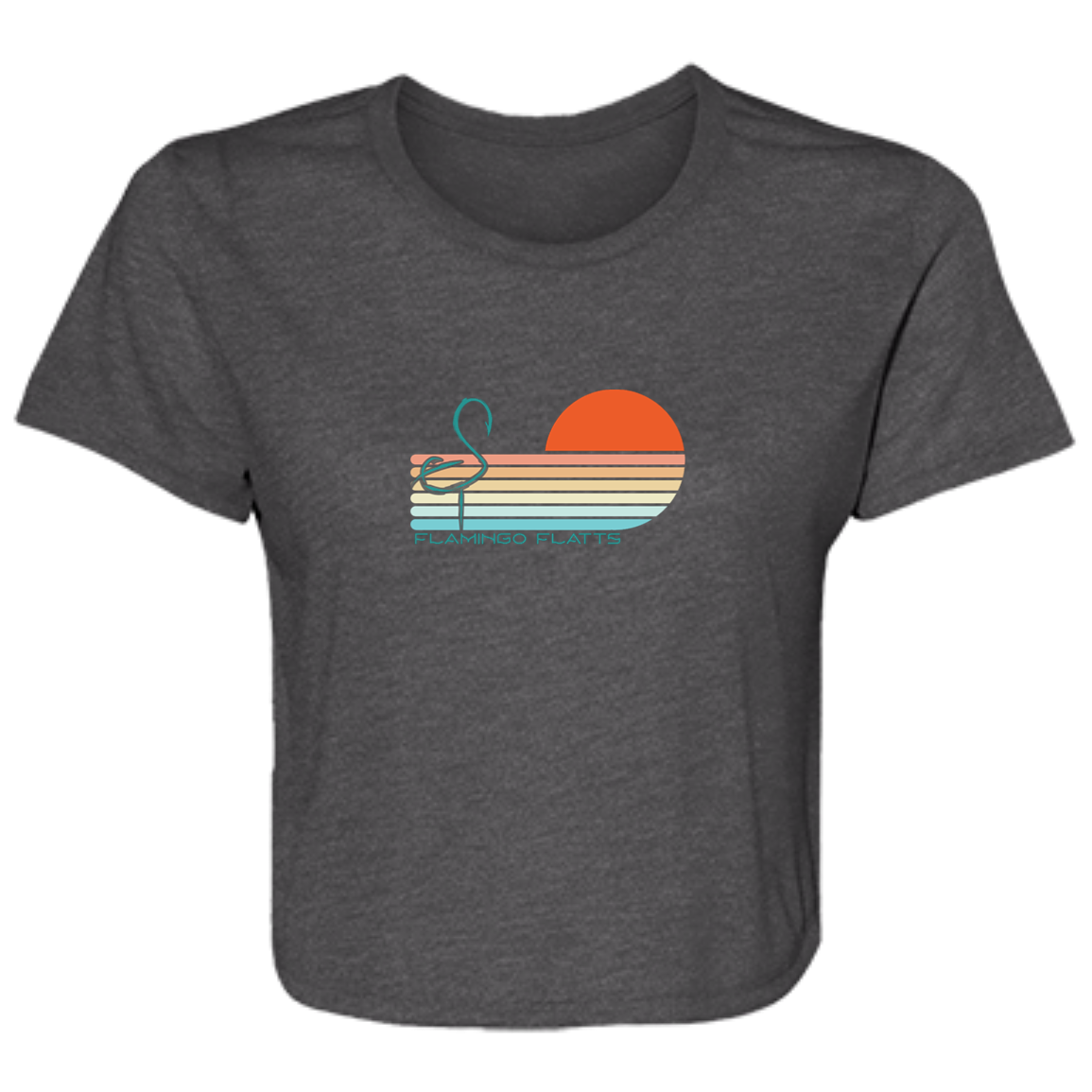 B8882 Ladies' Flamingo Flatts Sunset v1 Flowy Cropped Tee