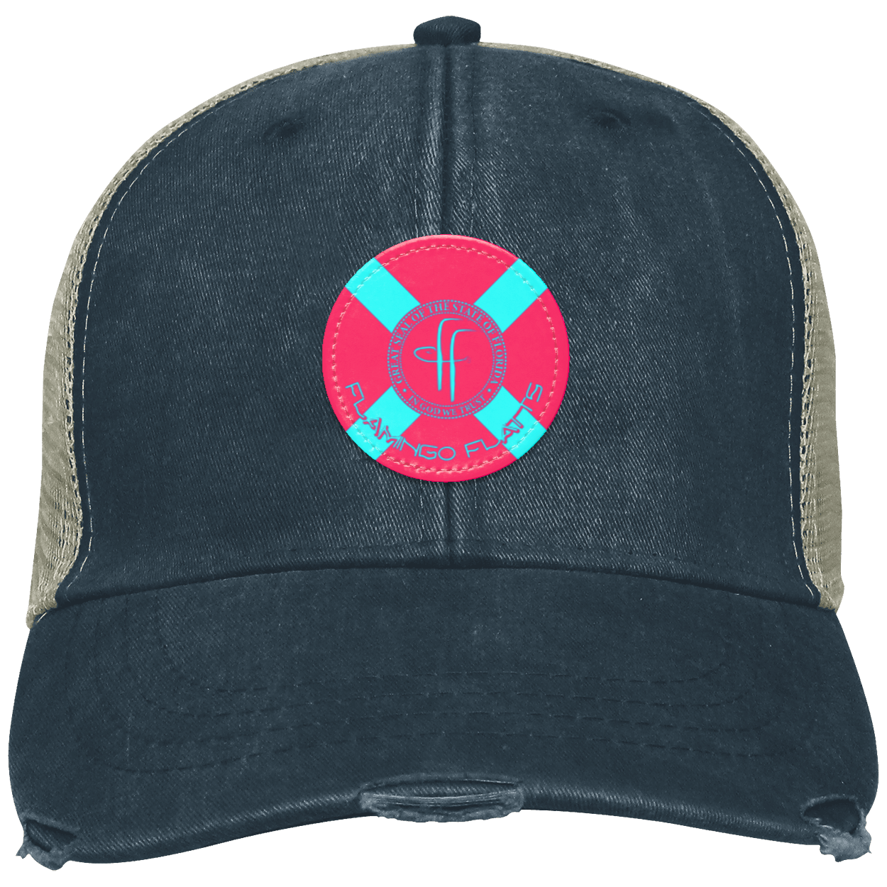 OL102 Flamingo Flatts Flag Distressed Ollie Cap - Patch