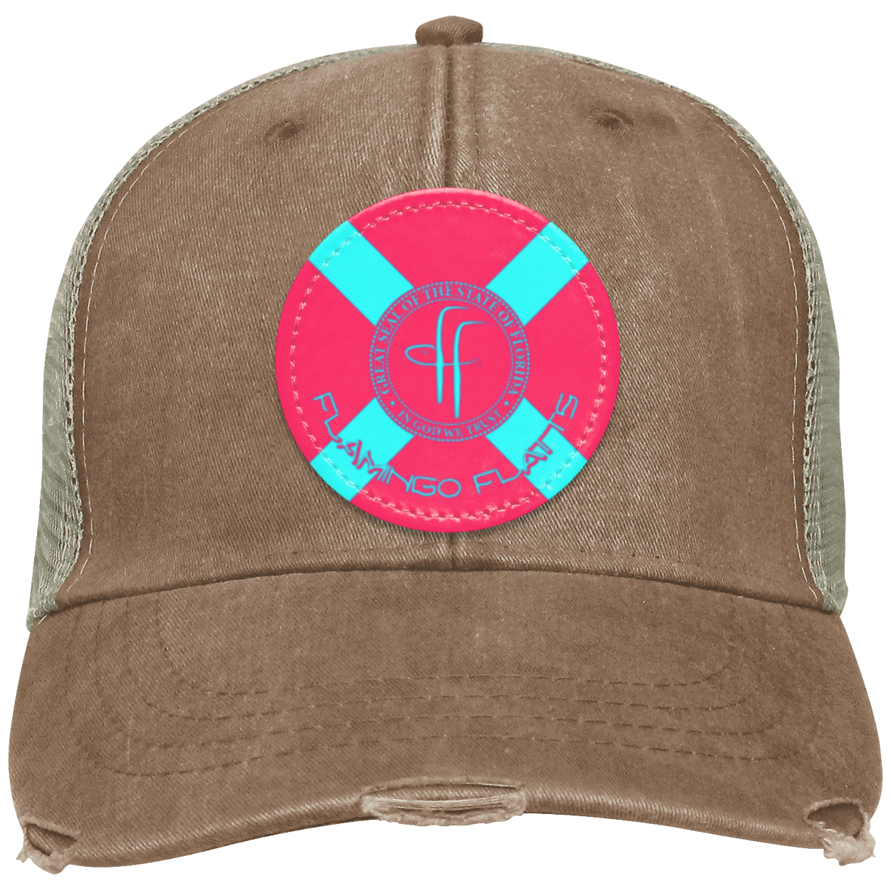 OL102 Flamingo Flatts Flag Distressed Ollie Cap - Patch