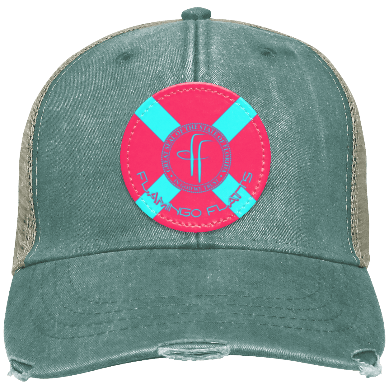 OL102 Flamingo Flatts Flag Distressed Ollie Cap - Patch