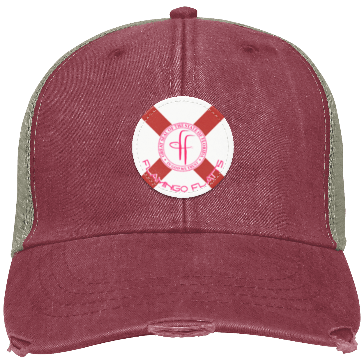 OL102  Flamingo Flatts Flag Distressed Ollie Cap - Patch