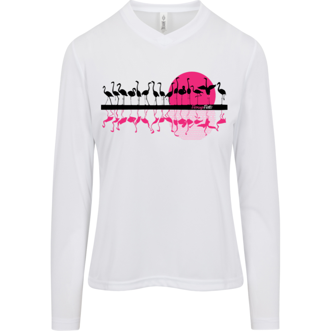 TT11WL Team 365 Womens Flamingo Sunset Zone Long Sleeve Tee