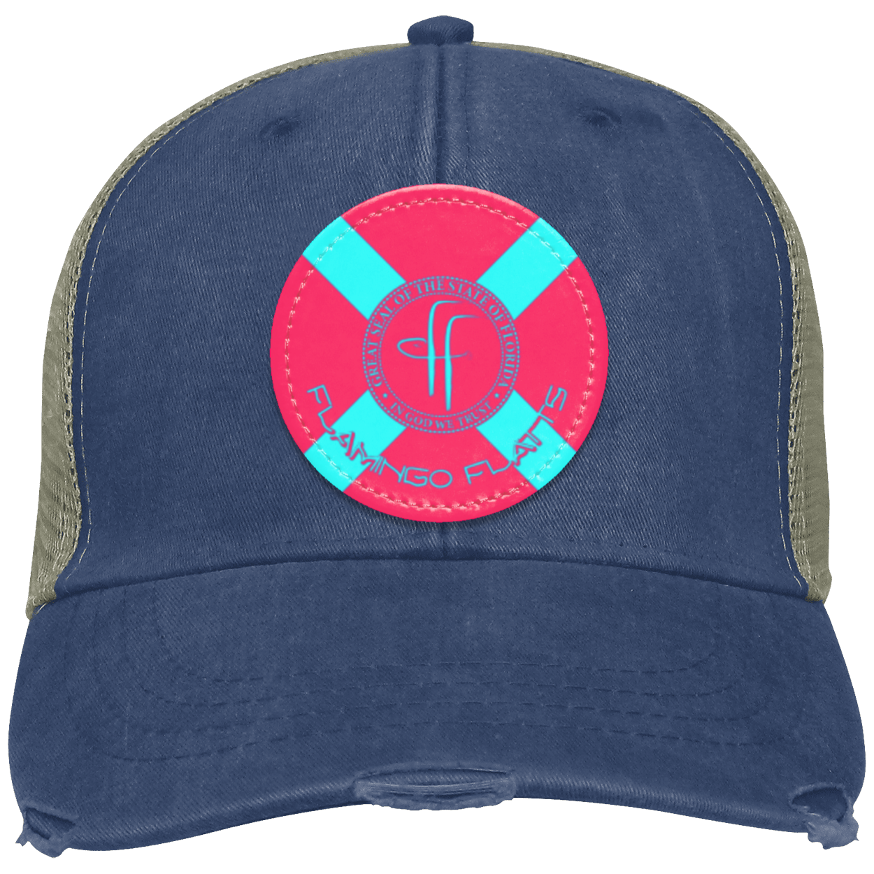 OL102 Flamingo Flatts Flag Distressed Ollie Cap - Patch