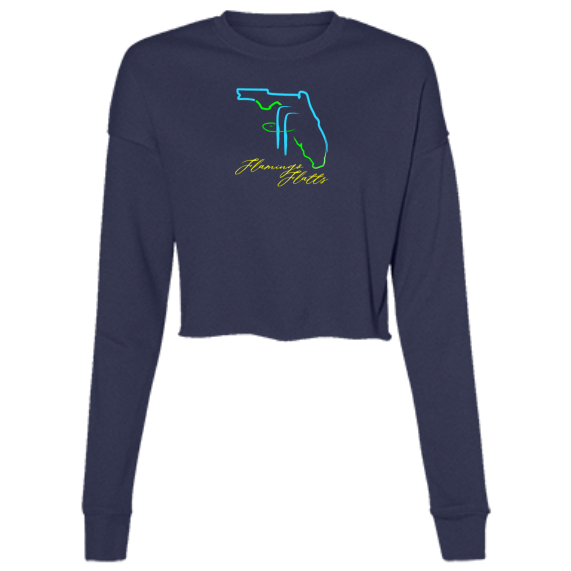 B7503 Ladies' Flamingo Flatts Coastal Tri-Color Cropped Fleece Crew