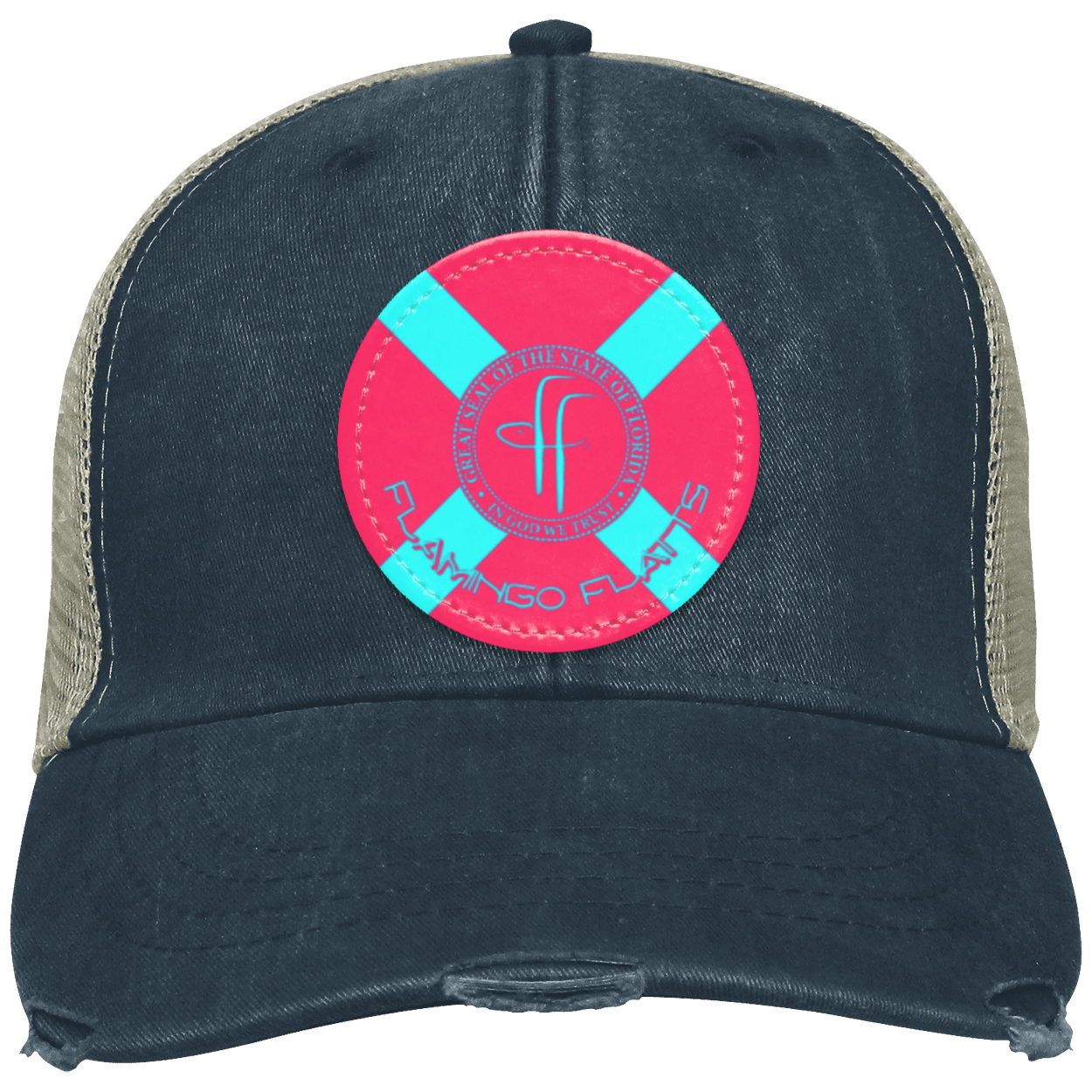 OL102 Flamingo Flatts Flag Distressed Ollie Cap - Patch