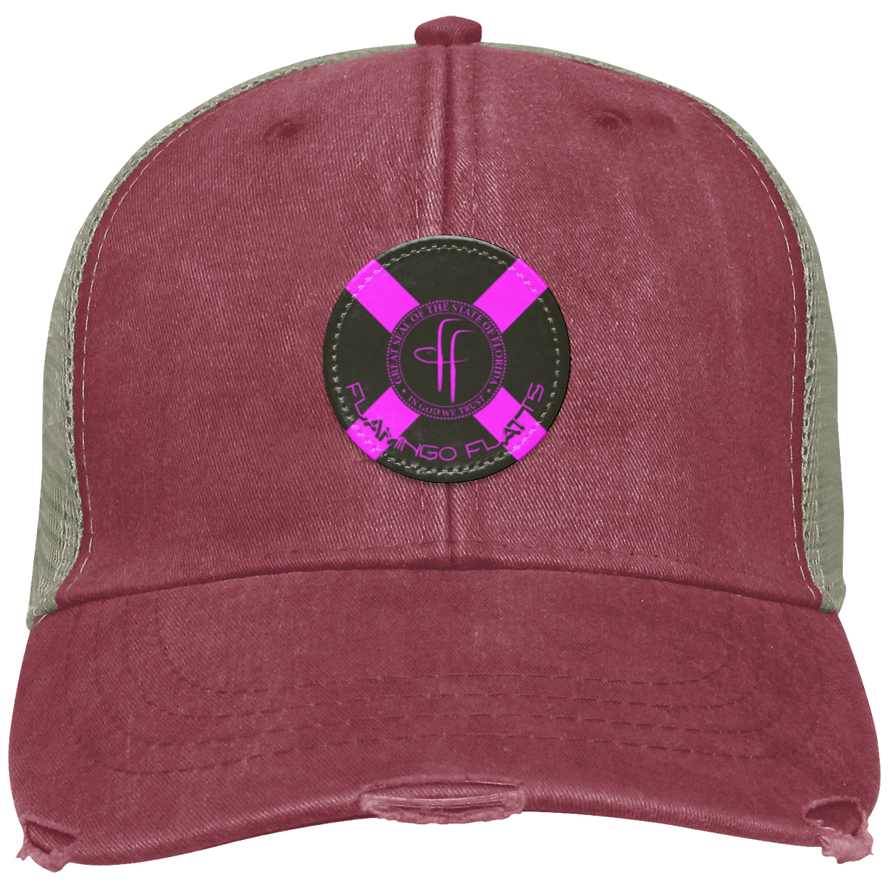 OL102 Flamingo Flatts Flag Distressed Ollie Cap - Patch