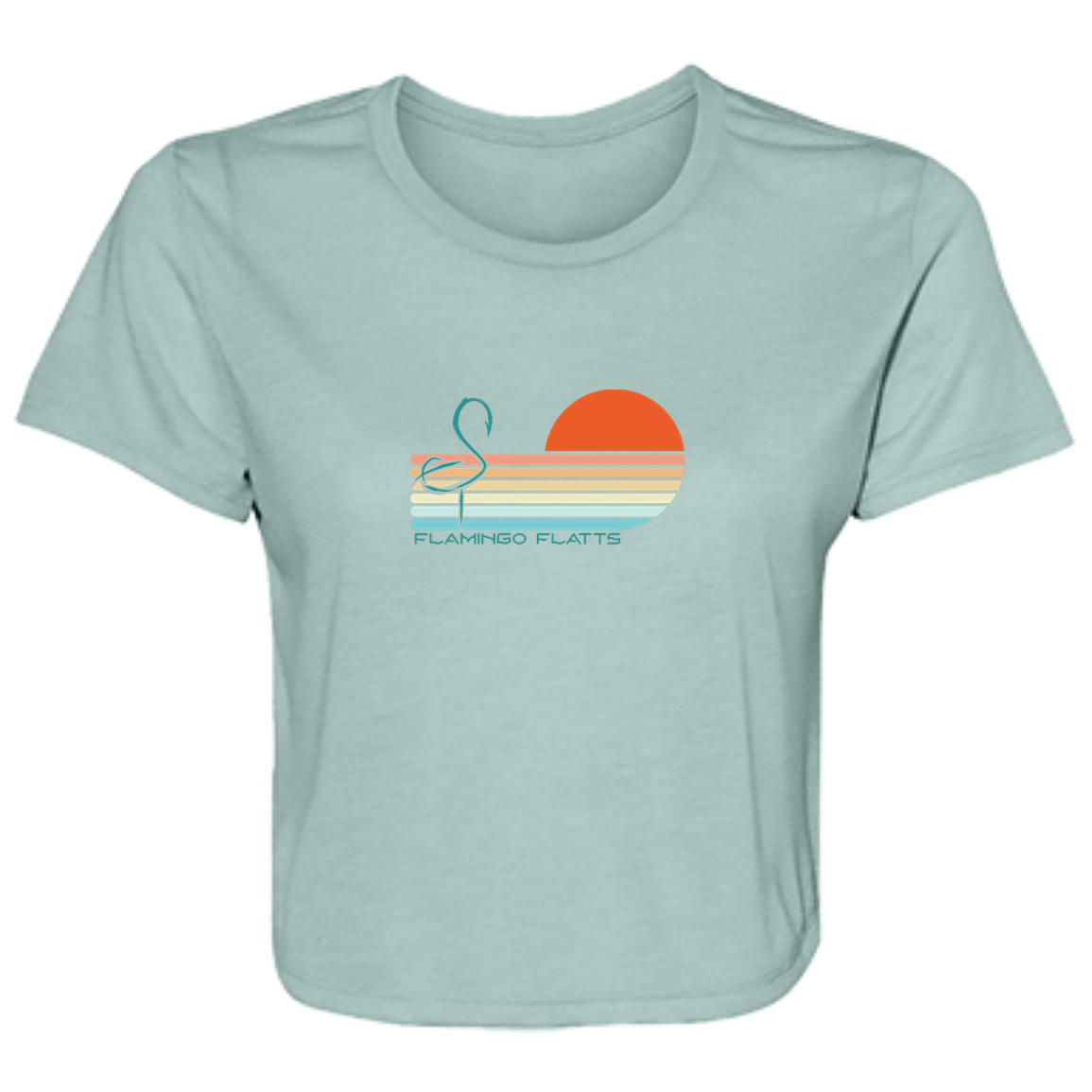 B8882 Ladies' Flamingo Flatts Sunset v1 Flowy Cropped Tee