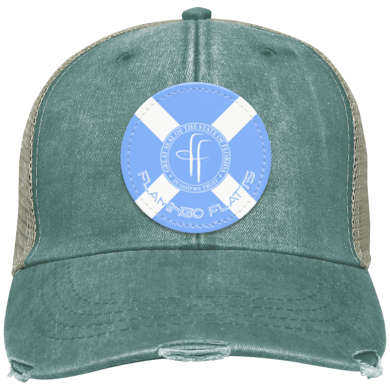 OL102 Flamingo Flatts Flag Distressed Ollie Cap - Patch