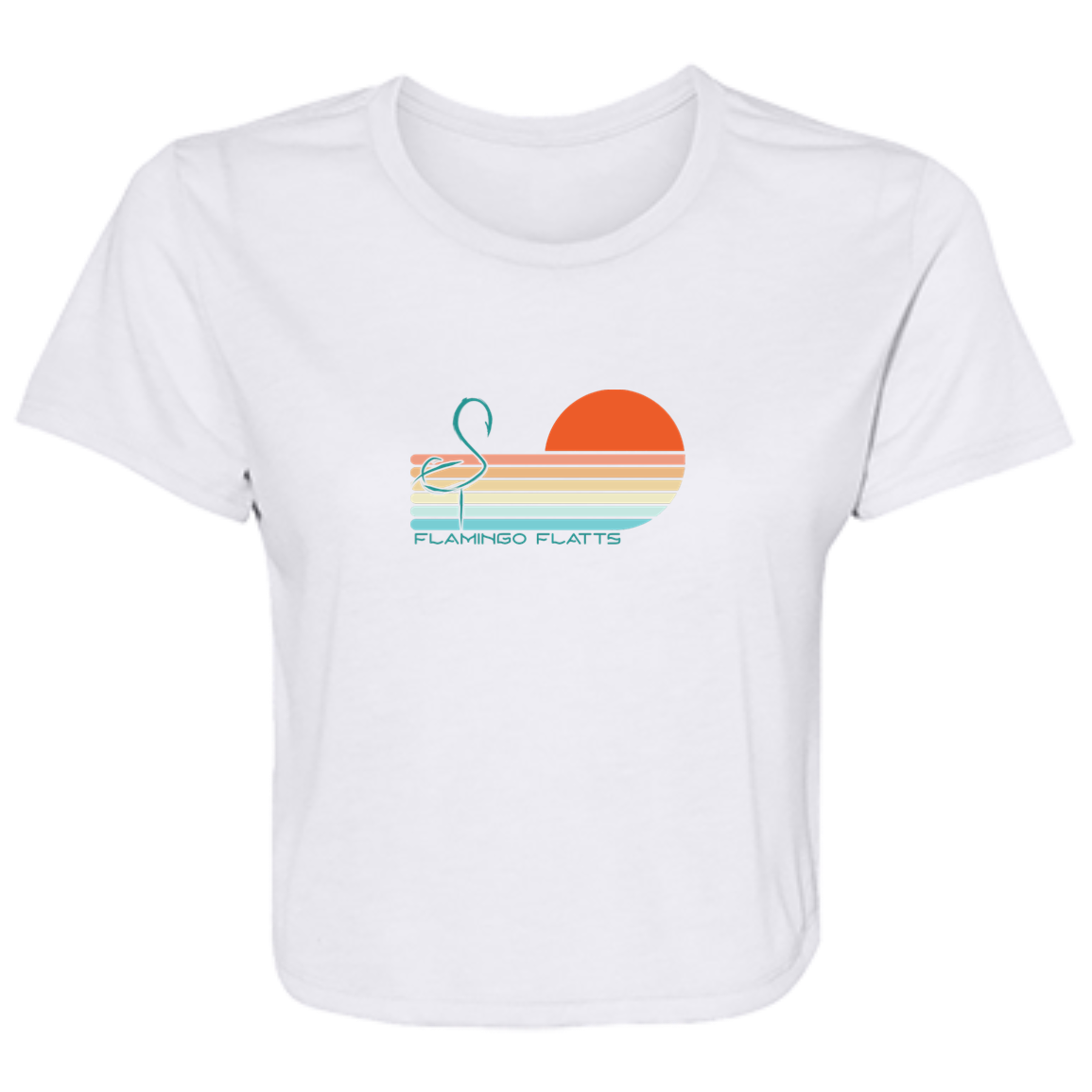 B8882 Ladies' Flamingo Flatts Sunset v1 Flowy Cropped Tee