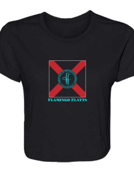 B8882 Ladies 'Flamingo Flatts Flag  Flowy Cropped Tee