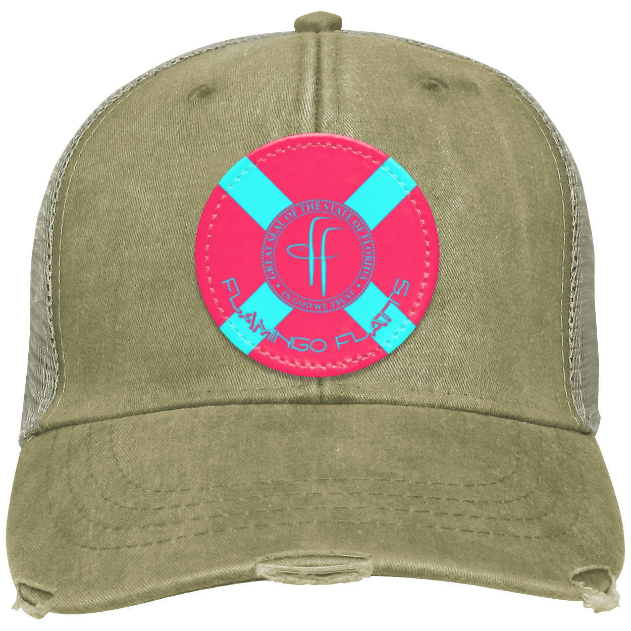 OL102 Flamingo Flatts Flag Distressed Ollie Cap - Patch