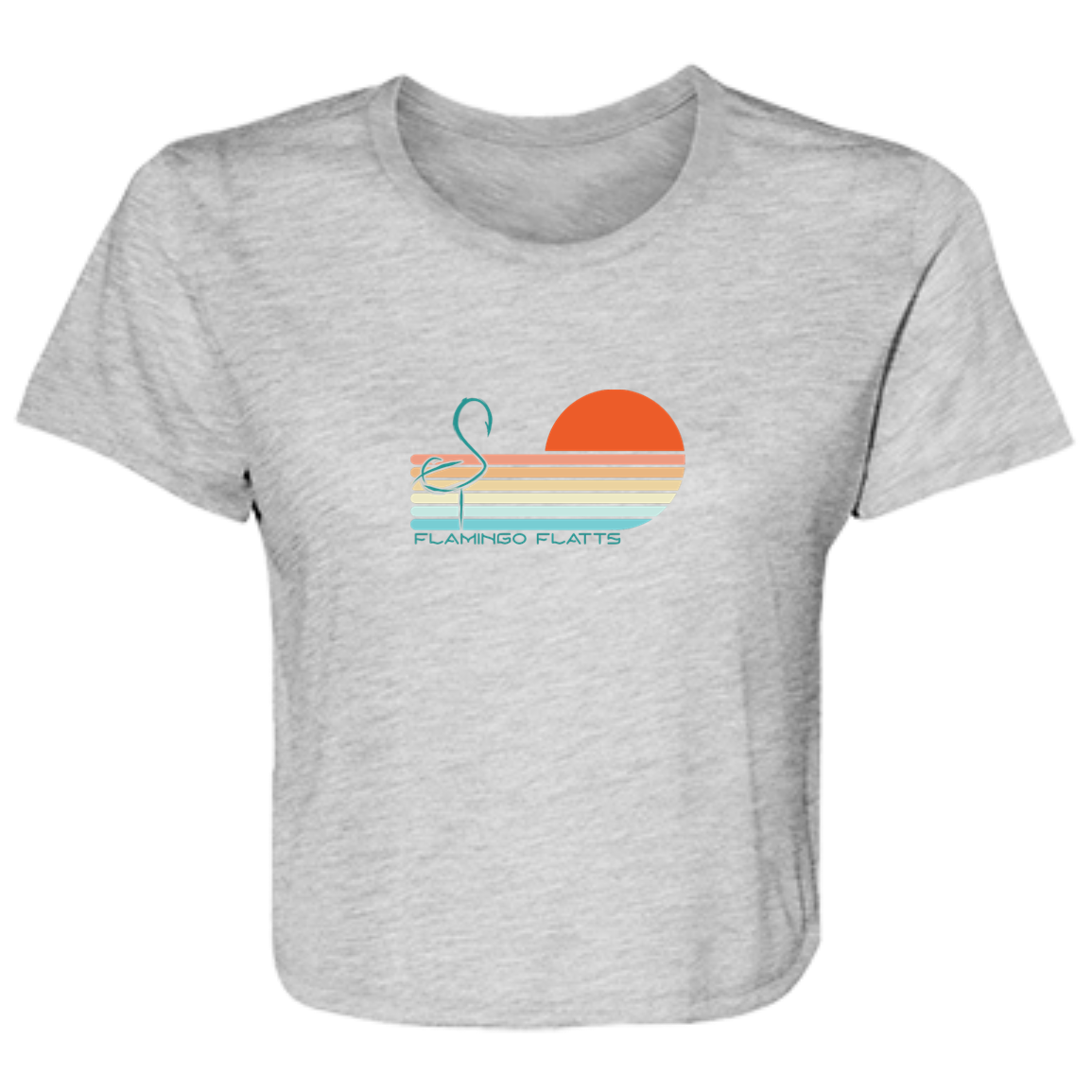B8882 Ladies' Flamingo Flatts Sunset v1 Flowy Cropped Tee