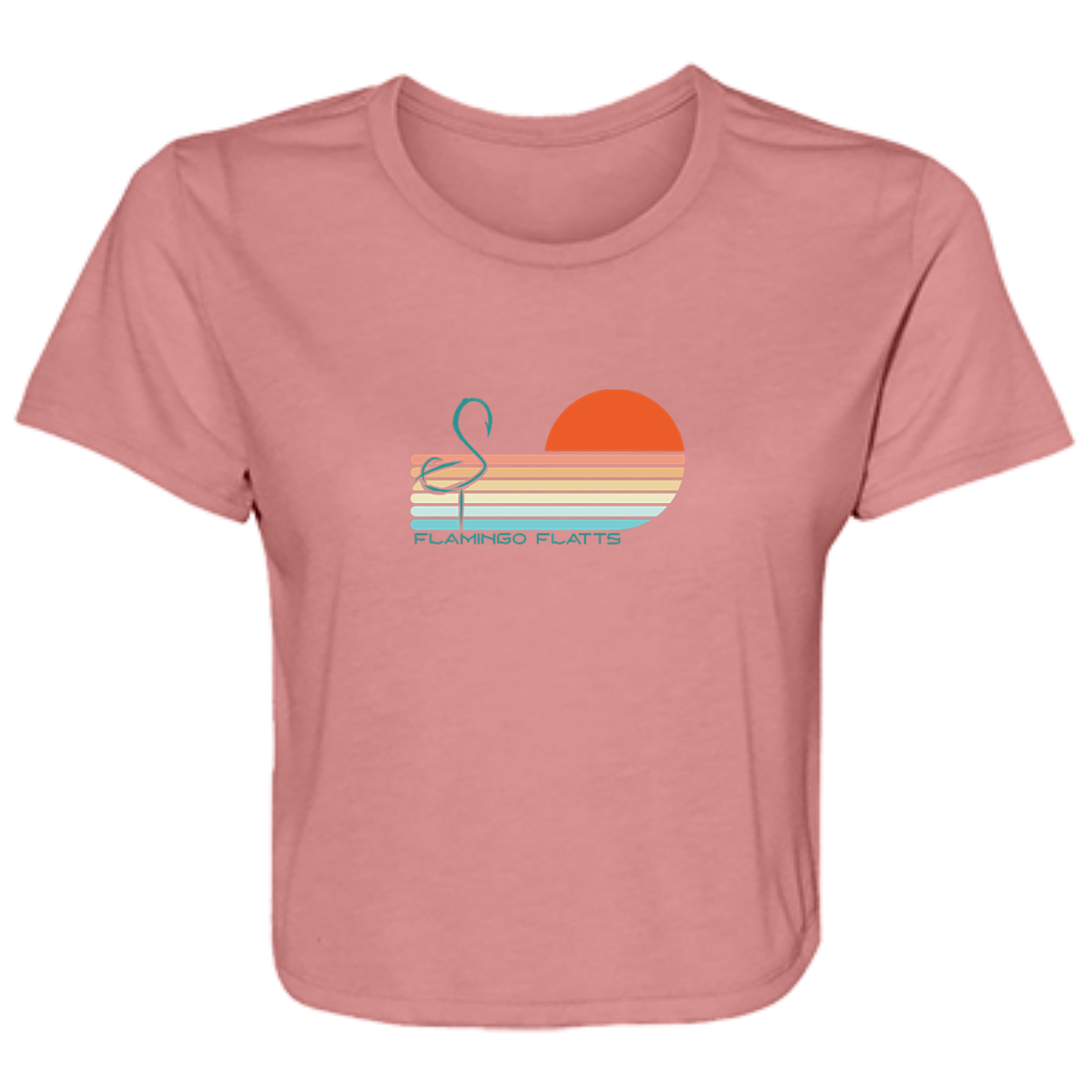 B8882 Ladies' Flamingo Flatts Sunset v1 Flowy Cropped Tee