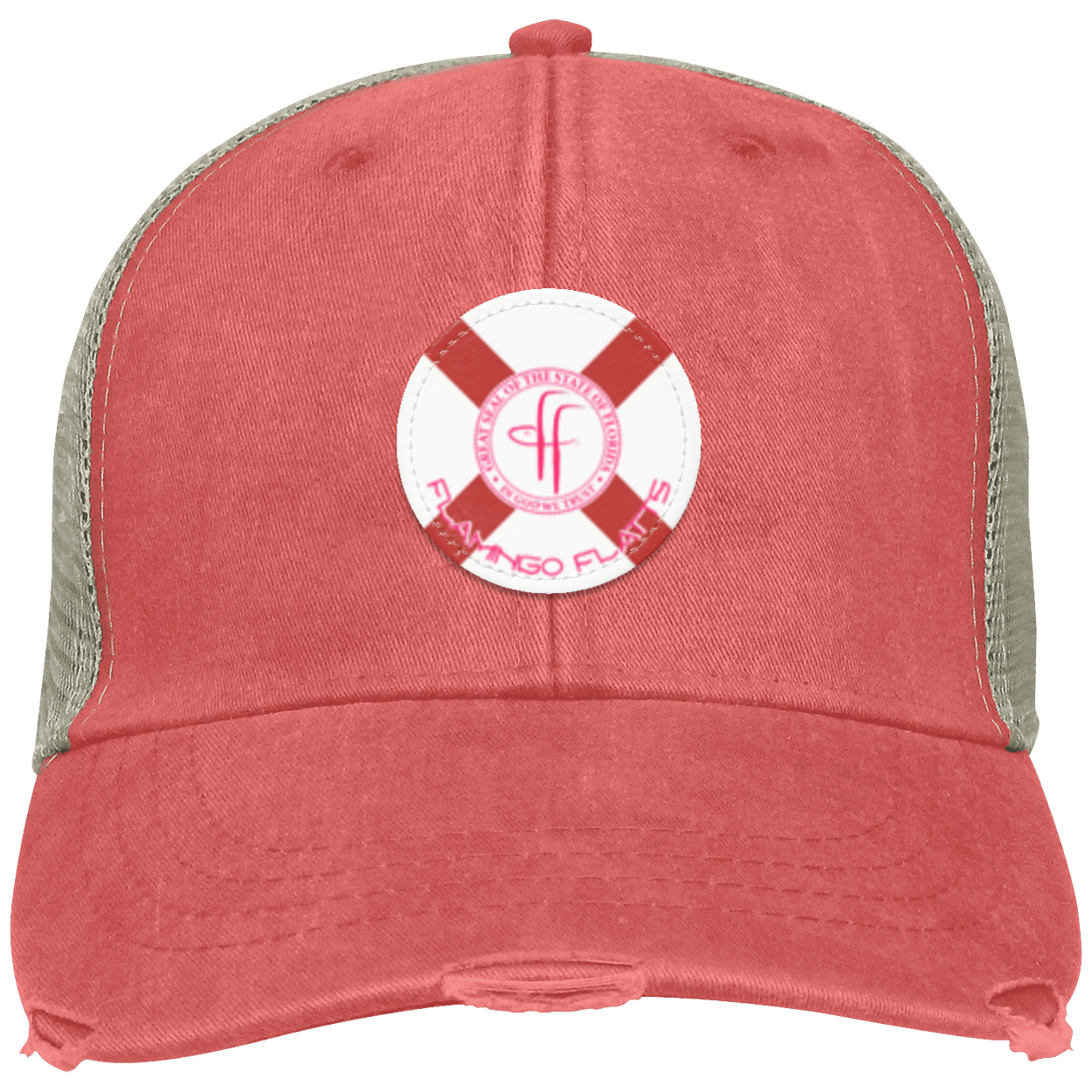 OL102  Flamingo Flatts Flag Distressed Ollie Cap - Patch