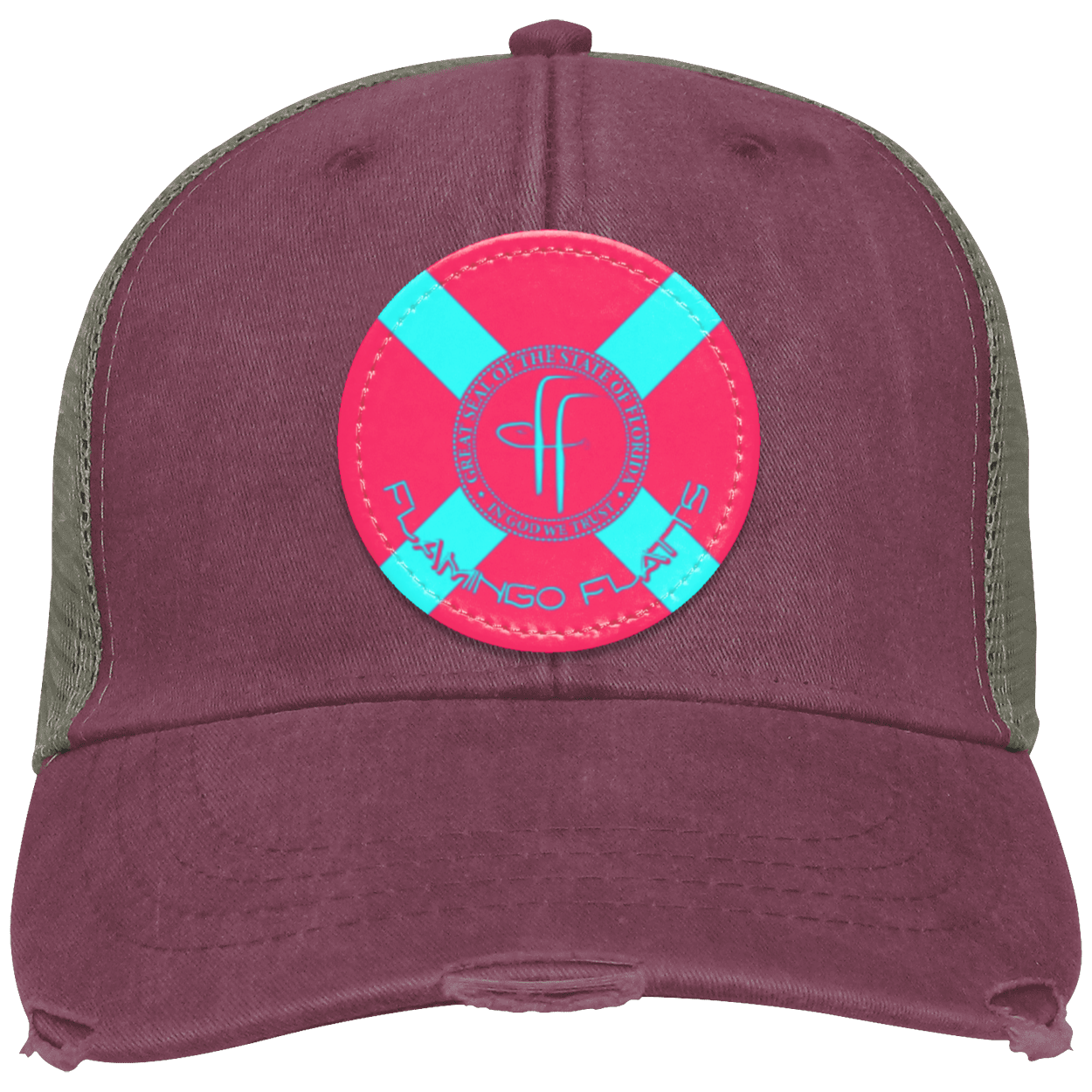 OL102 Flamingo Flatts Flag Distressed Ollie Cap - Patch