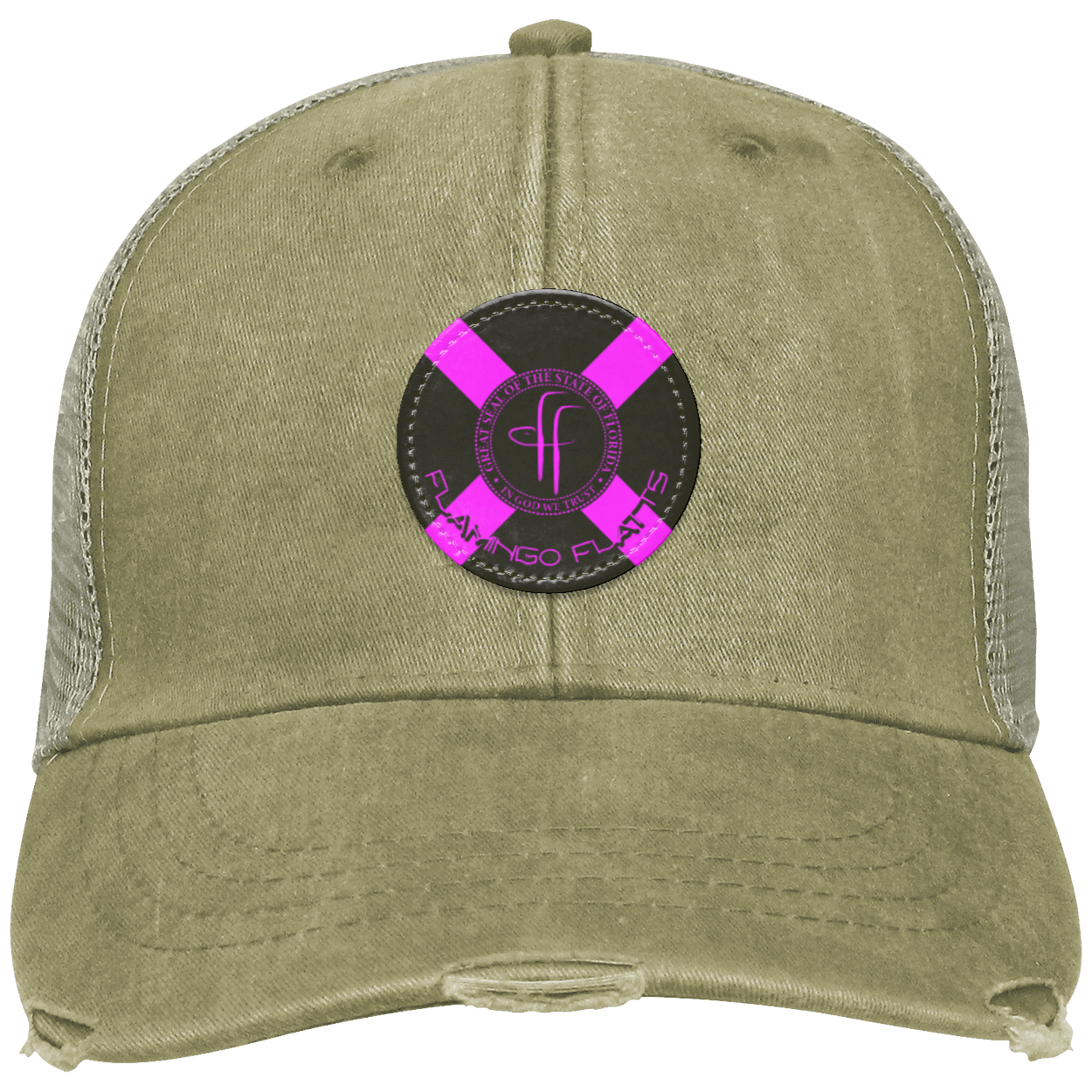 OL102 Flamingo Flatts Flag Distressed Ollie Cap - Patch