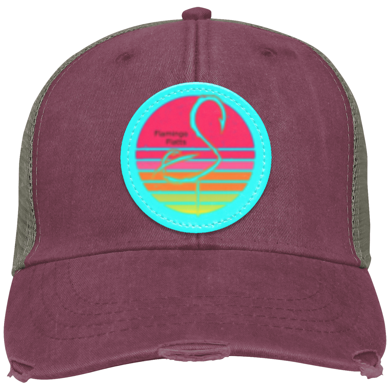 OL102 Flamingo Flatts Retro Sunset Distressed Ollie Cap - Patch