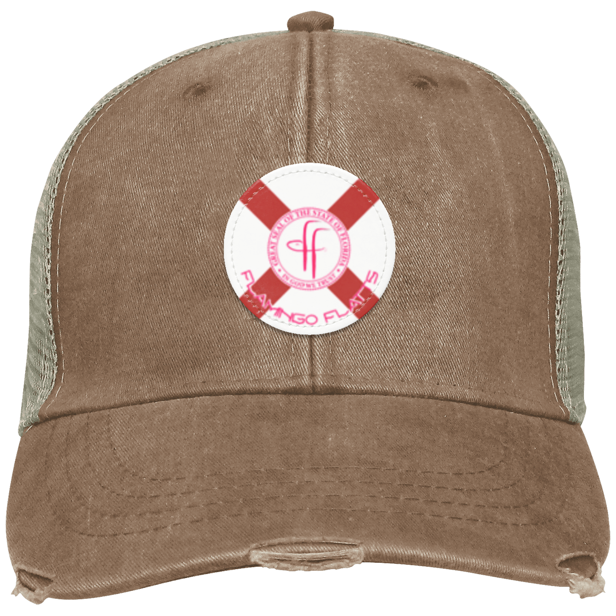 OL102  Flamingo Flatts Flag Distressed Ollie Cap - Patch