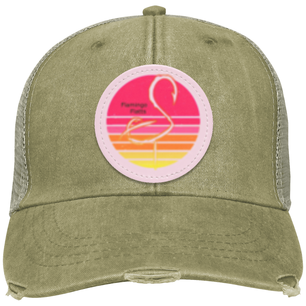 OL102 Flamingo Flatts Retro Sunset Distressed Ollie Cap - Patch