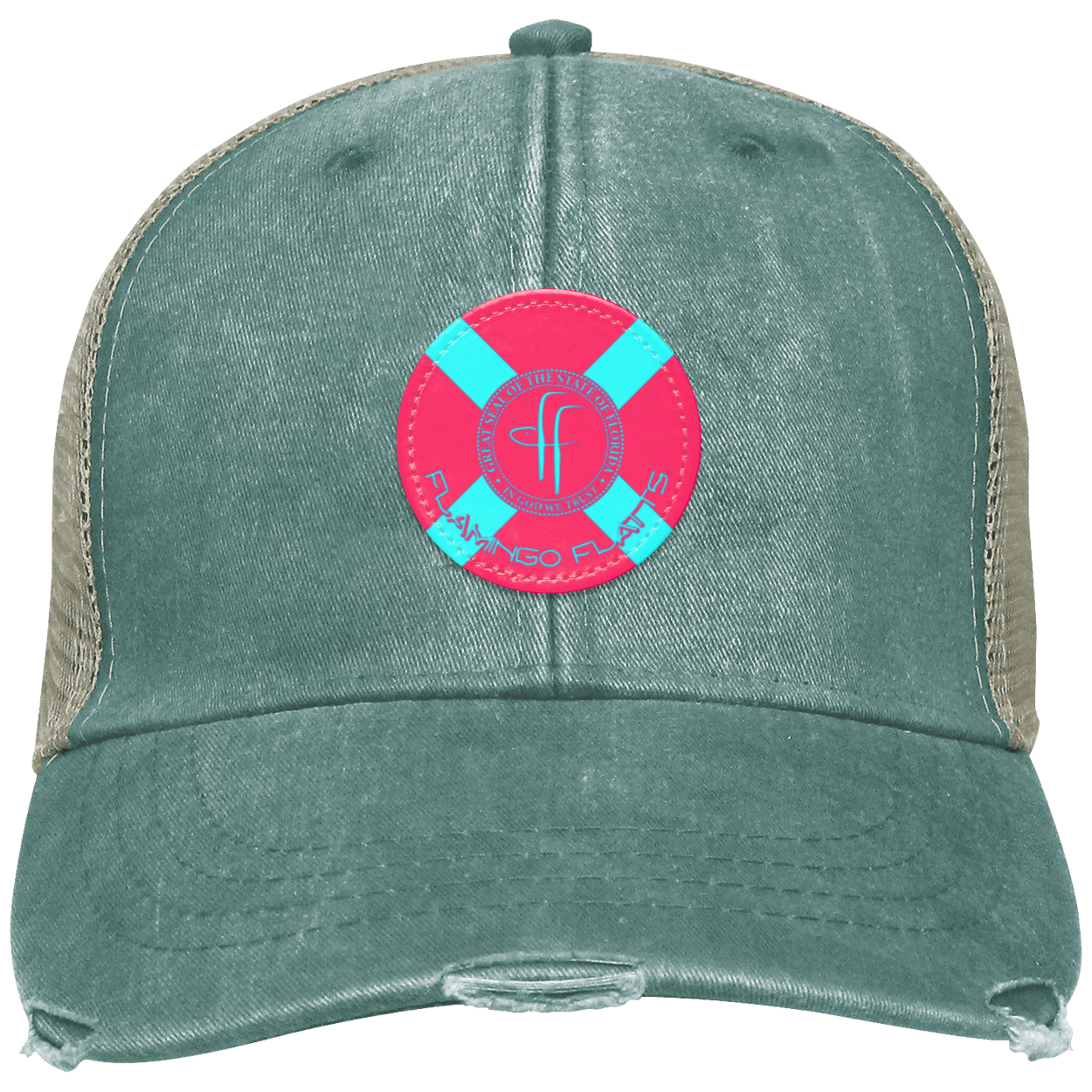 OL102 Flamingo Flatts Flag Distressed Ollie Cap - Patch