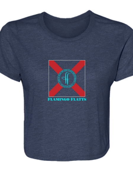 B8882 Ladies 'Flamingo Flatts Flag  Flowy Cropped Tee