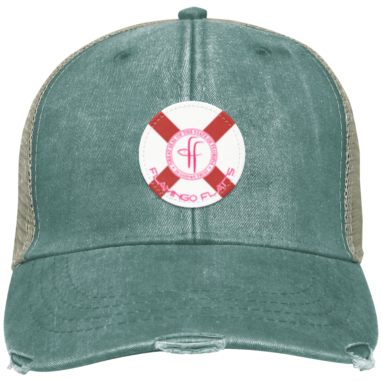 OL102  Flamingo Flatts Flag Distressed Ollie Cap - Patch