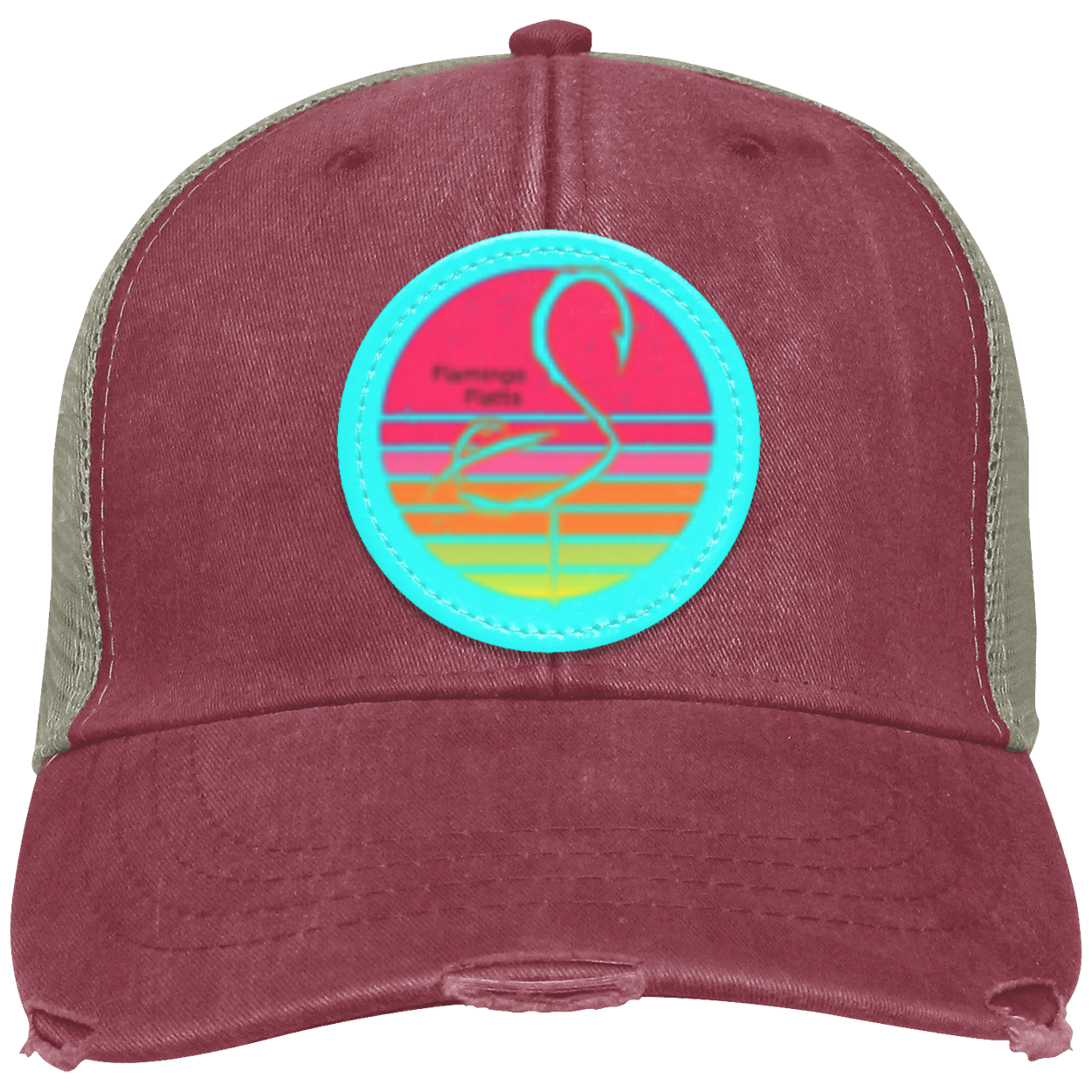 OL102 Flamingo Flatts Retro Sunset Distressed Ollie Cap - Patch