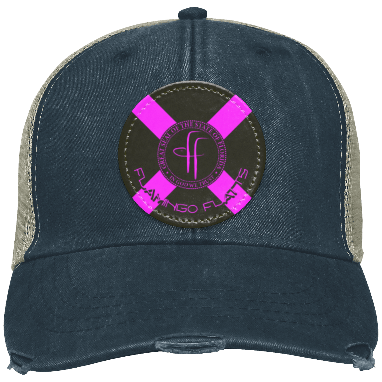 OL102Flamingo Flatts Flag  Distressed Ollie Cap - Patch