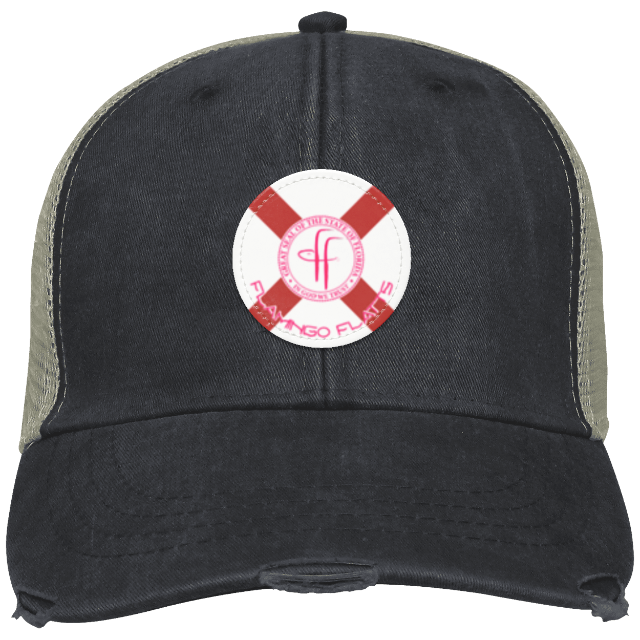 OL102  Flamingo Flatts Flag Distressed Ollie Cap - Patch