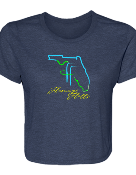 B8882 Ladies' Flamingo Flatts Coastal Tri-Color Flowy Cropped Tee