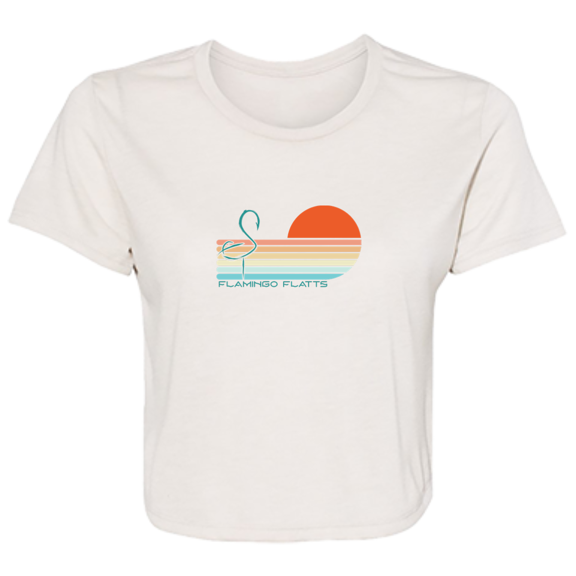B8882 Ladies' Flamingo Flatts Sunset v1 Flowy Cropped Tee