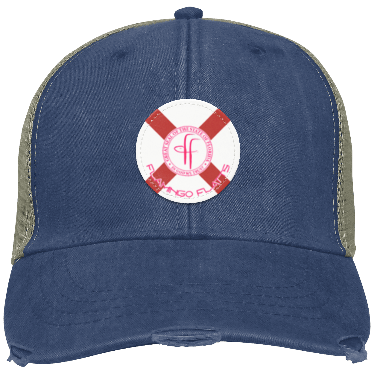 OL102  Flamingo Flatts Flag Distressed Ollie Cap - Patch