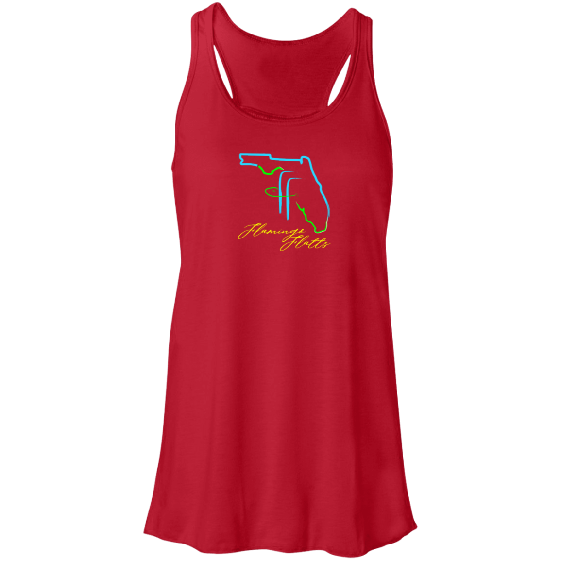 B8800 Flamingo Flatts Coastal Tri-Color Flowy Racerback Tank