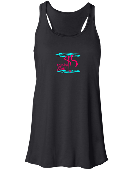 B8800 Ladies' Flowy Racerback Tank Digisoft Print Flamingo Water Silhouette