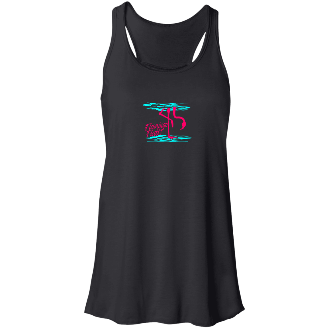 B8800 Ladies' Flowy Racerback Tank Digisoft Print Flamingo Water Silhouette