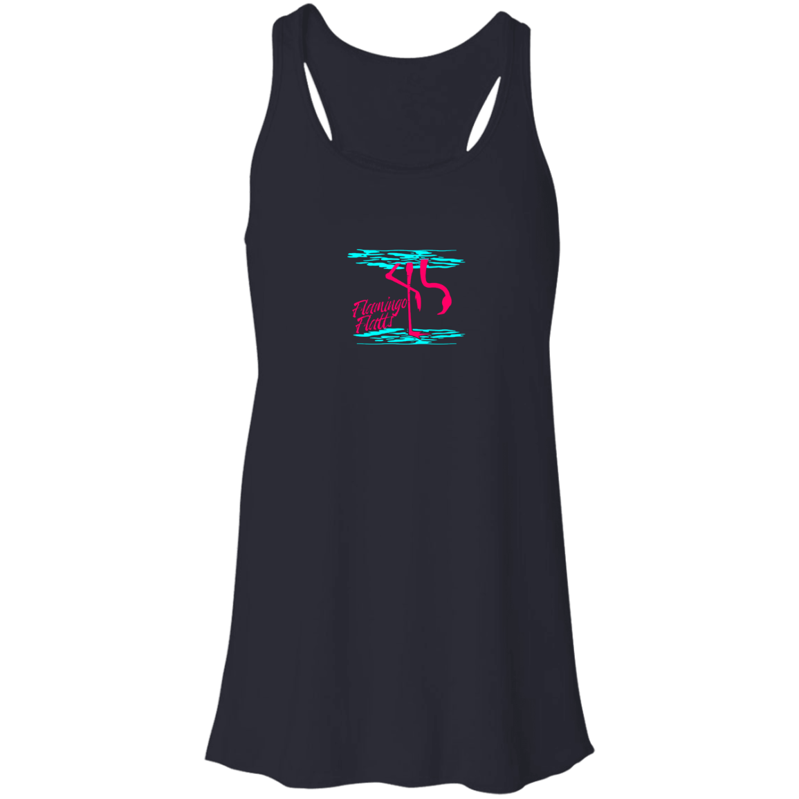 B8800 Ladies' Flowy Racerback Tank Digisoft Print Flamingo Water Silhouette